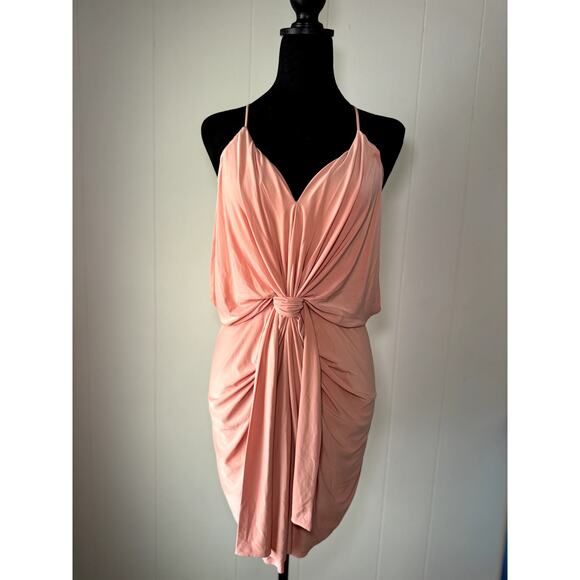 MISA Los Angeles Domino Draped Front Tie Pink Mini Dress Size L - Picture 11 of 11